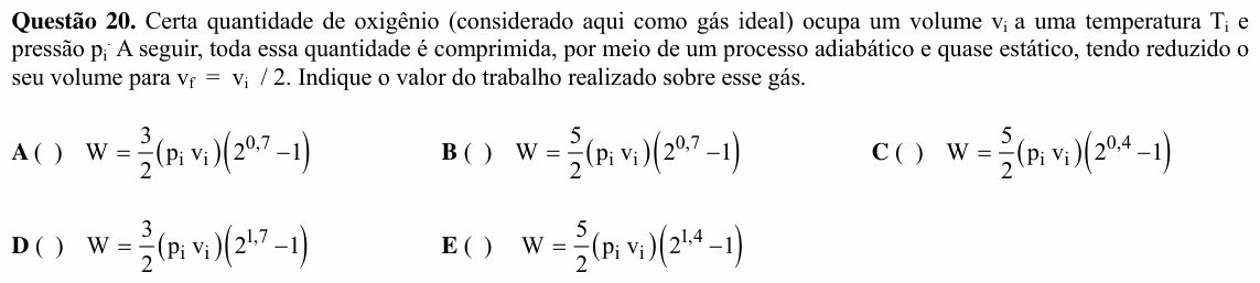 Enunciado da questão 20 de Física do ITA 2008