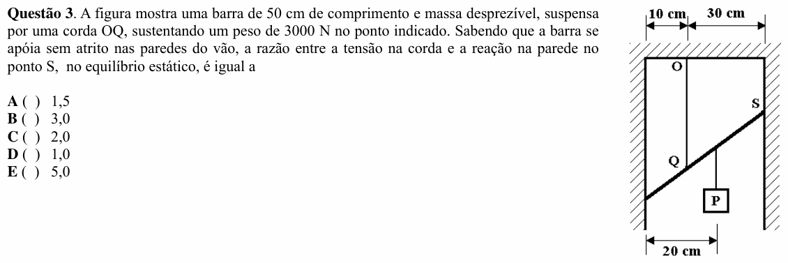 Enunciado da questão 3 de Física do ITA 2008