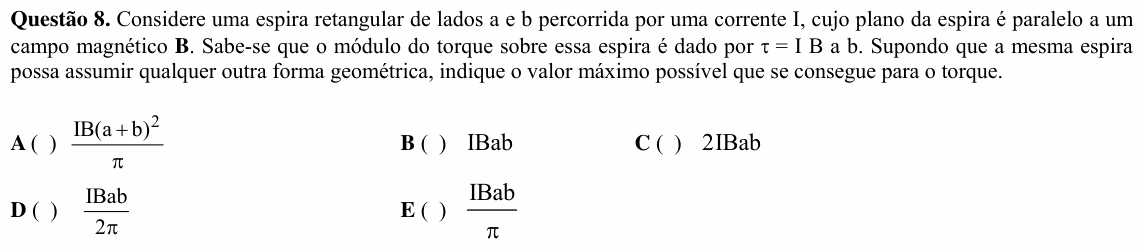 Enunciado da questão 8 de Física do ITA 2008