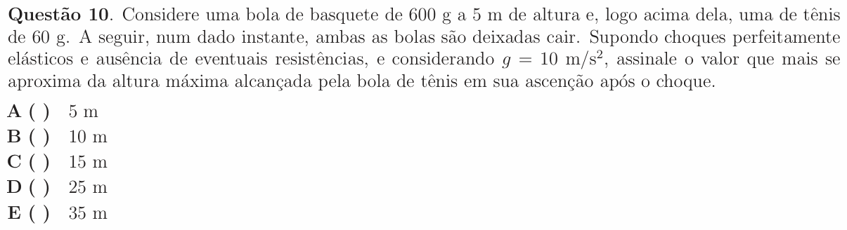 Enunciado da questão 10 de Física do ITA 2009
