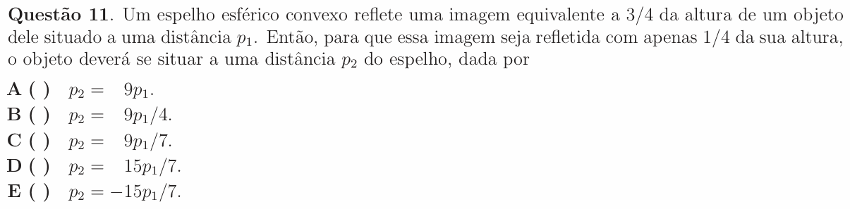 Enunciado da questão 11 de Física do ITA 2009