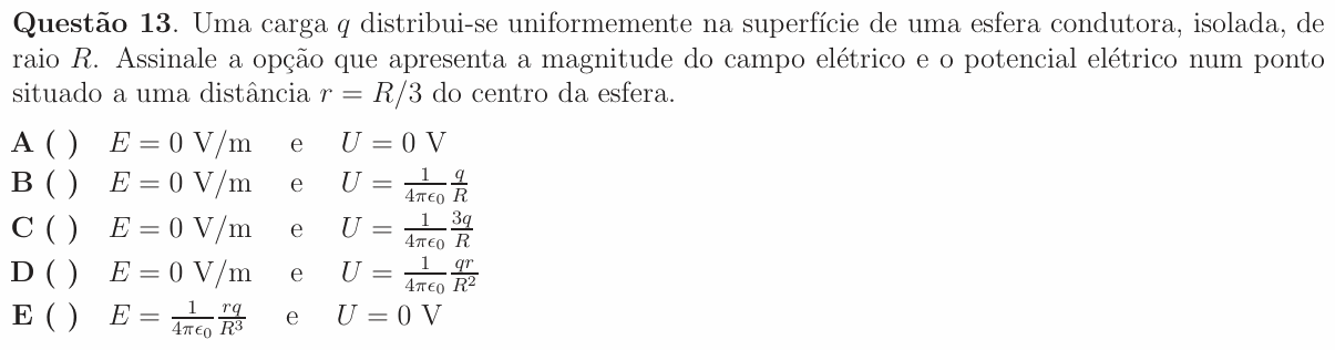 Enunciado da questão 13 de Física do ITA 2009