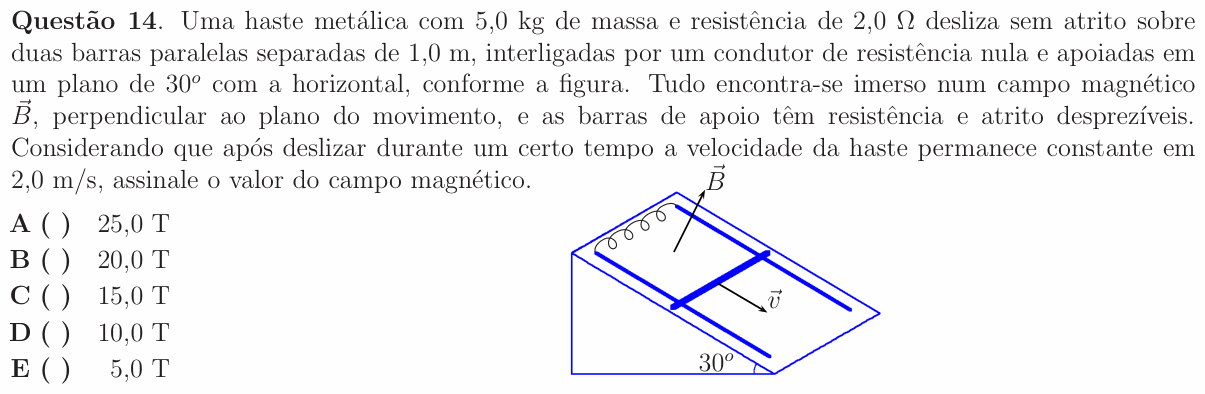 Enunciado da questão 14 de Física do ITA 2009