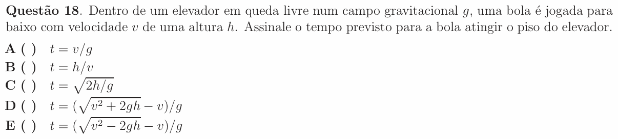 Enunciado da questão 18 de Física do ITA 2009