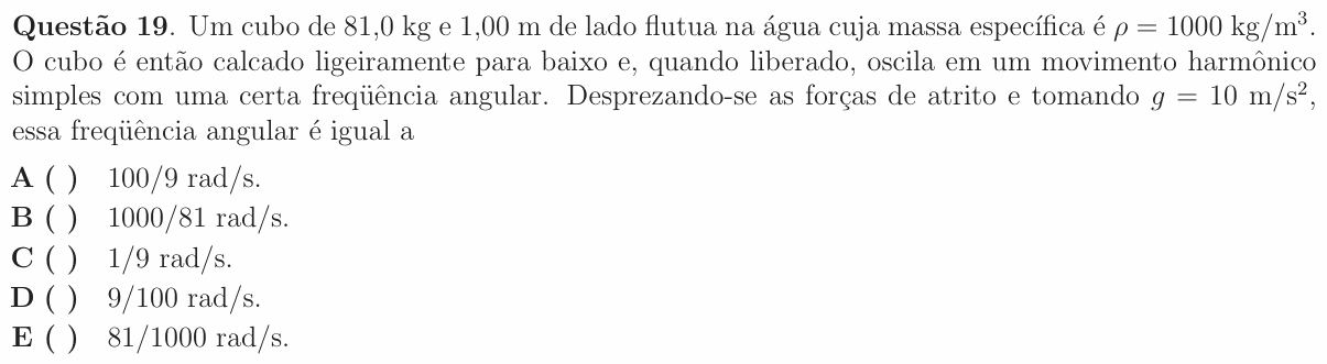 Enunciado da questão 19 de Física do ITA 2009