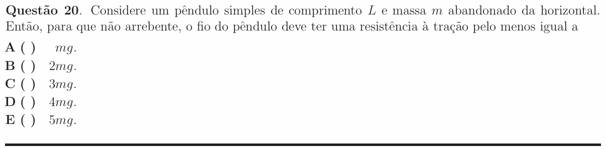Enunciado da questão 20 de Física do ITA 2009