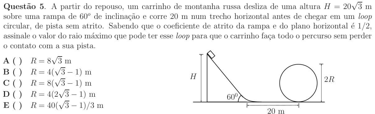 Enunciado da questão 5 de Física do ITA 2009
