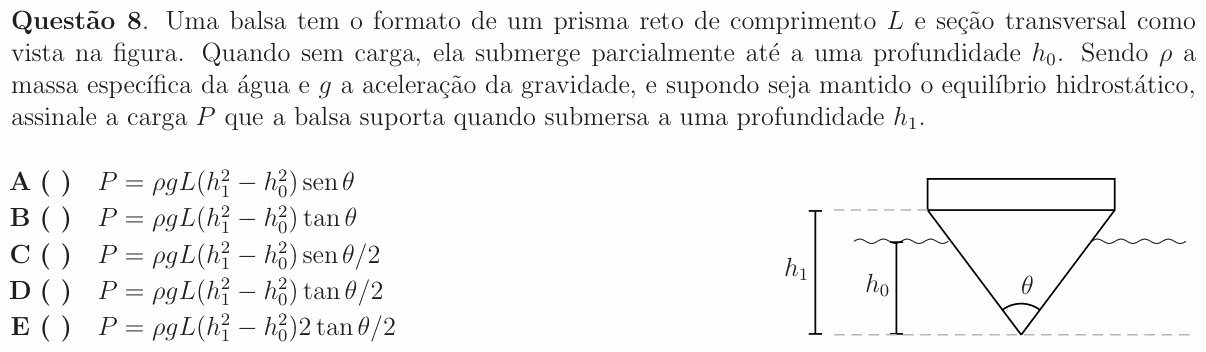 Enunciado da questão 8 de Física do ITA 2009
