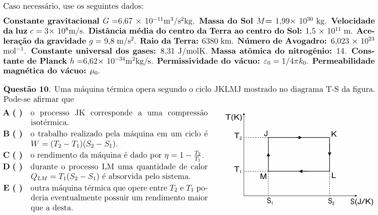 Enunciado da questão 10 de Física do ITA 2010