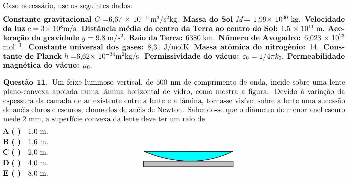 Enunciado da questão 11 de Física do ITA 2010