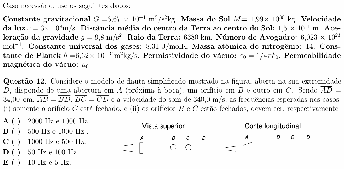 Enunciado da questão 12 de Física do ITA 2010