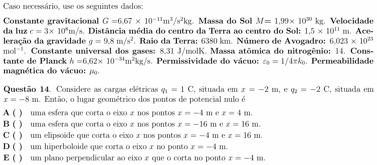 Enunciado da questão 14 de Física do ITA 2010