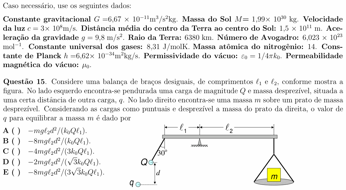 Enunciado da questão 15 de Física do ITA 2010