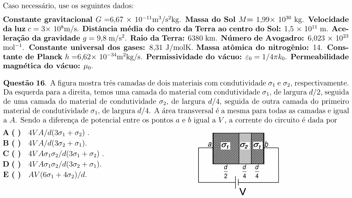 Enunciado da questão 16 de Física do ITA 2010