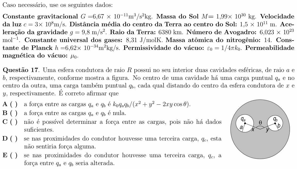Enunciado da questão 17 de Física do ITA 2010