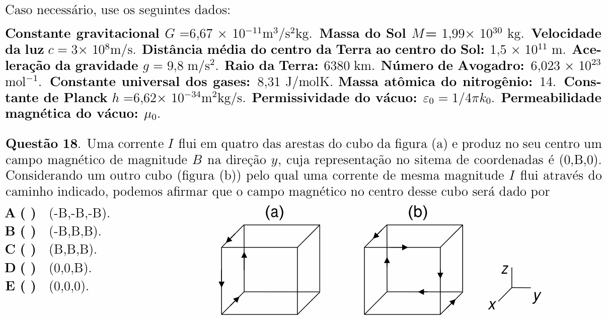 Enunciado da questão 18 de Física do ITA 2010
