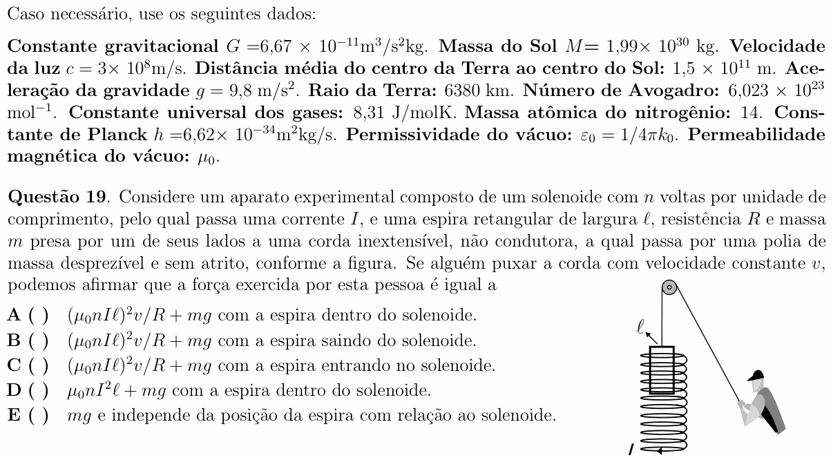 Enunciado da questão 19 de Física do ITA 2010