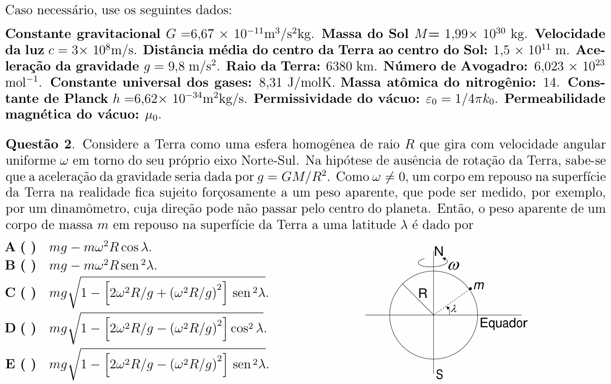 Enunciado da questão 2 de Física do ITA 2010