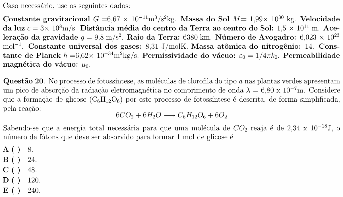 Enunciado da questão 20 de Física do ITA 2010