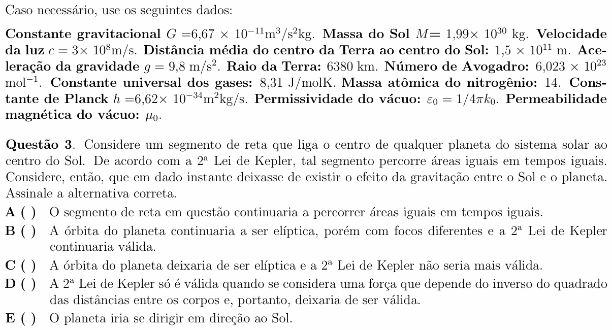 Enunciado da questão 3 de Física do ITA 2010