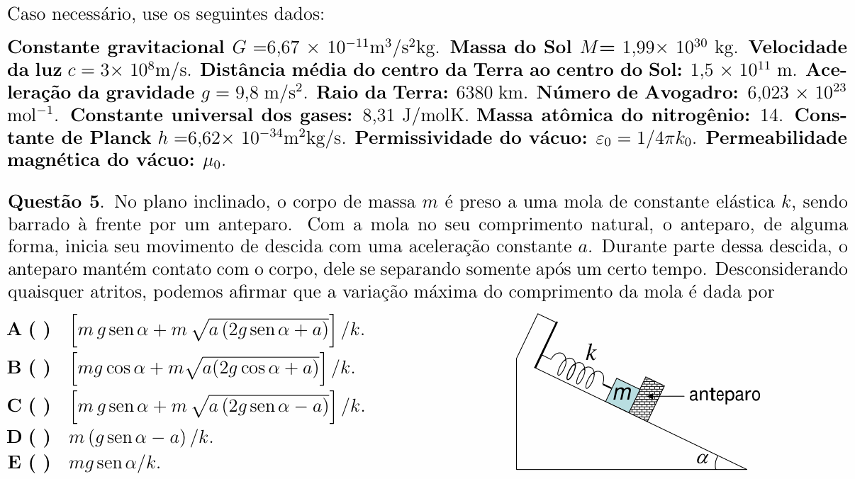 Enunciado da questão 5 de Física do ITA 2010
