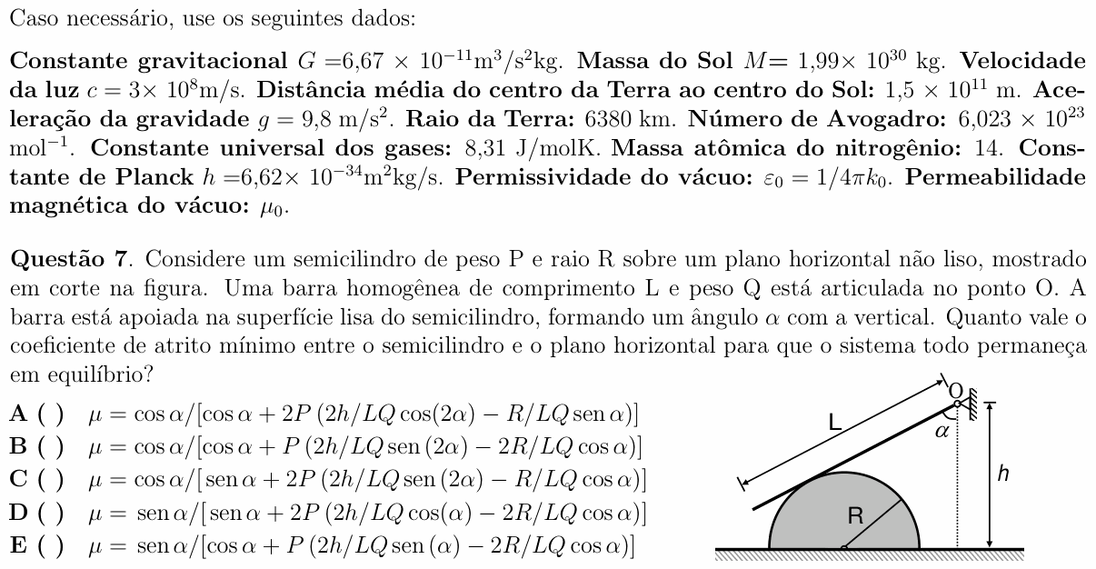 Enunciado da questão 7 de Física do ITA 2010