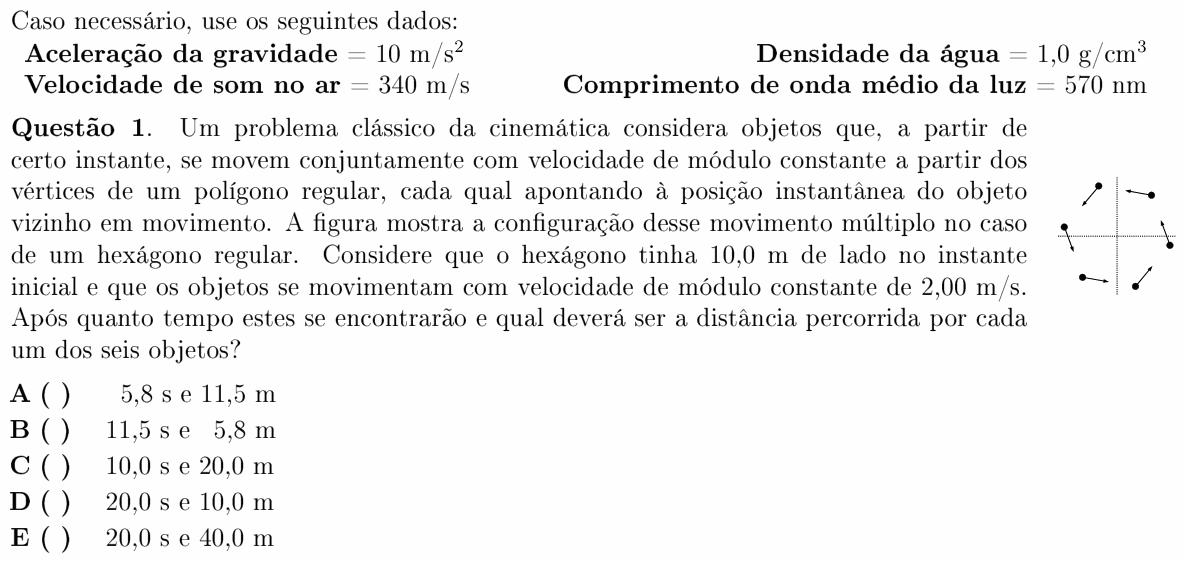 Enunciado da questão 1 de Física do ITA 2011