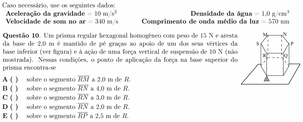 Enunciado da questão 10 de Física do ITA 2011