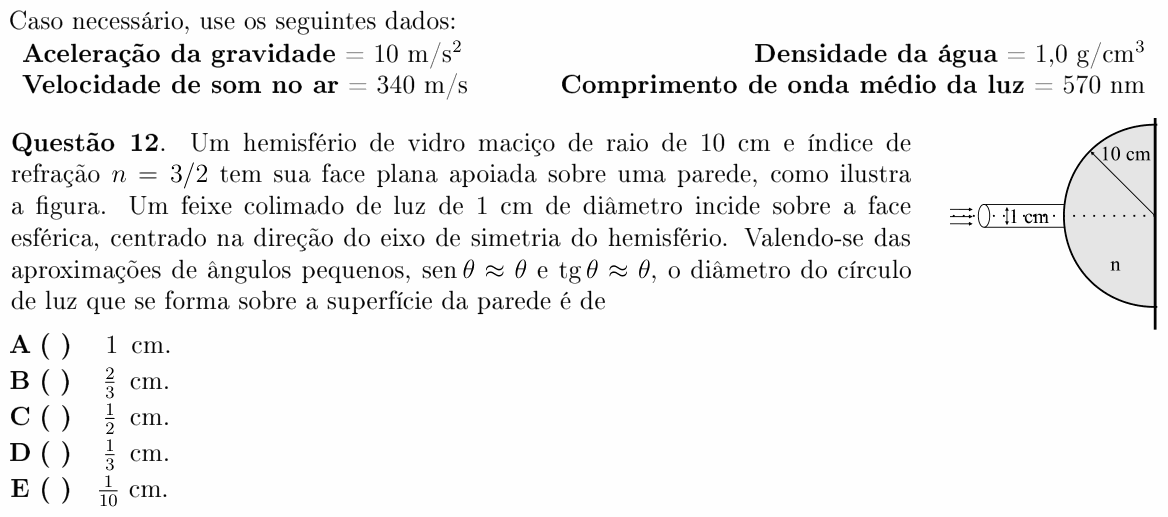 Enunciado da questão 12 de Física do ITA 2011