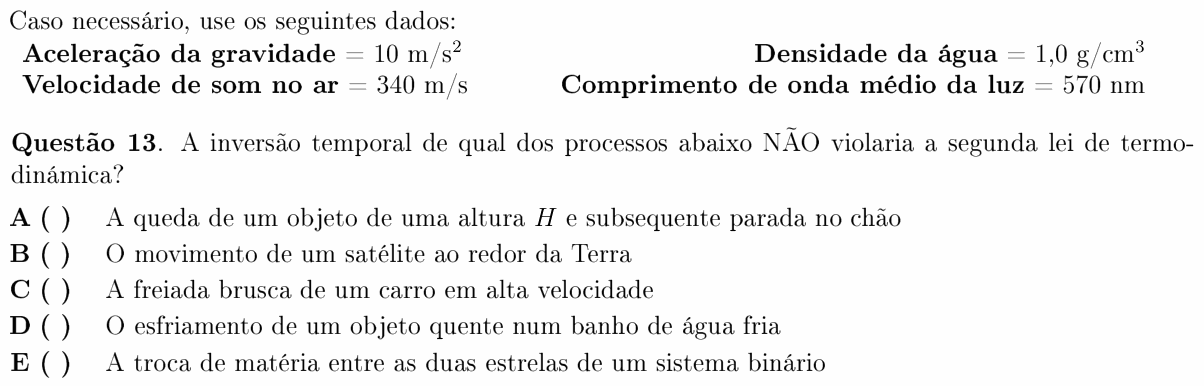 Enunciado da questão 13 de Física do ITA 2011