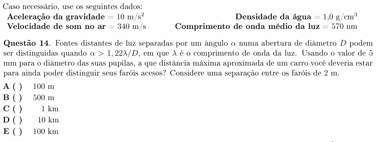 Enunciado da questão 14 de Física do ITA 2011
