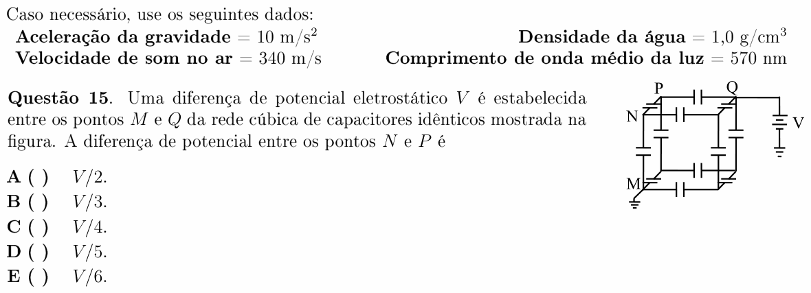 Enunciado da questão 15 de Física do ITA 2011