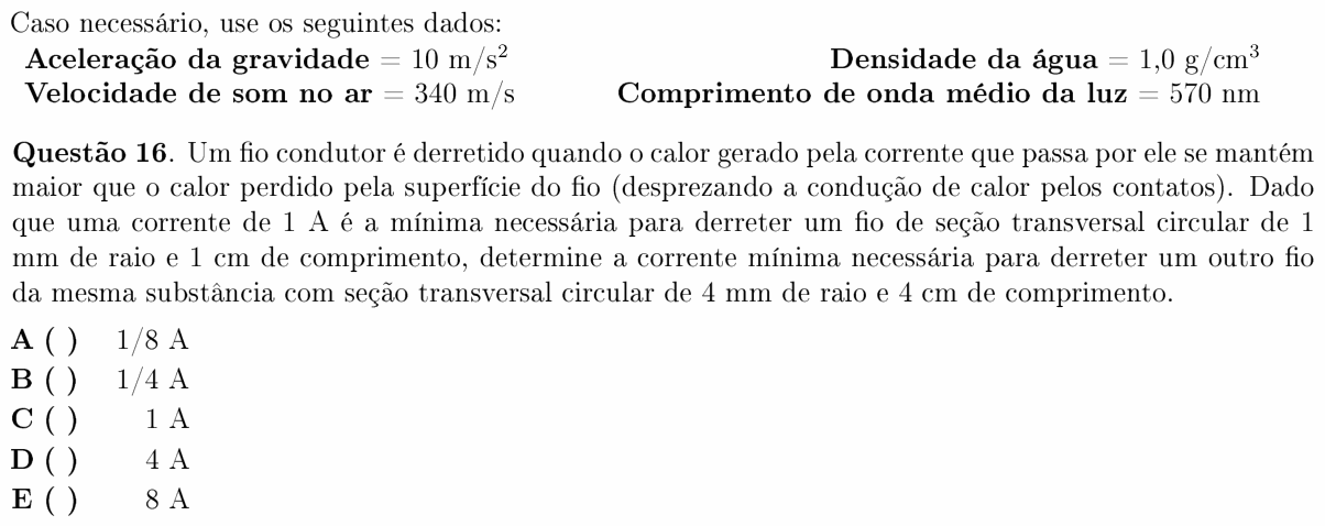 Enunciado da questão 16 de Física do ITA 2011