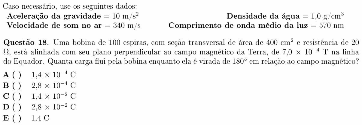 Enunciado da questão 18 de Física do ITA 2011