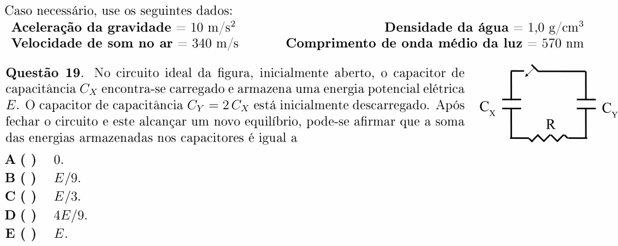 Enunciado da questão 19 de Física do ITA 2011