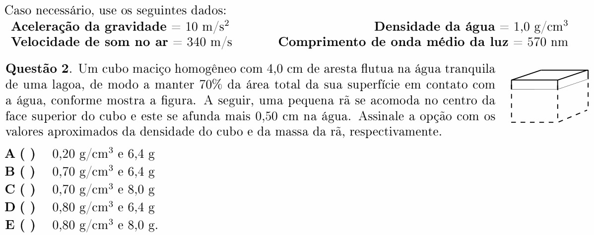 Enunciado da questão 2 de Física do ITA 2011
