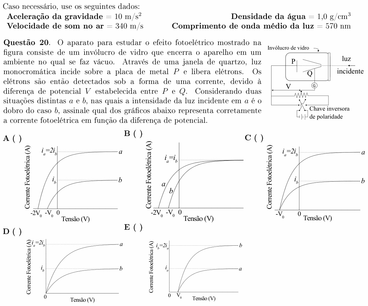 Enunciado da questão 20 de Física do ITA 2011