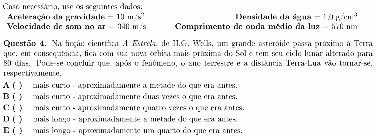 Enunciado da questão 4 de Física do ITA 2011