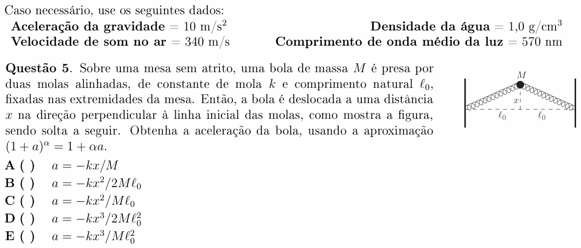 Enunciado da questão 5 de Física do ITA 2011