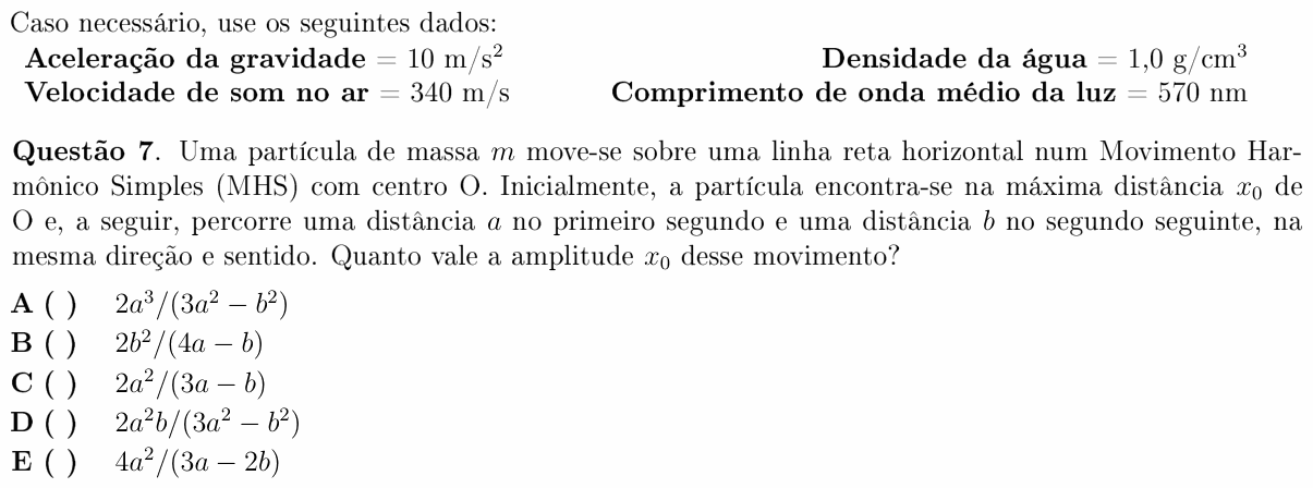 Enunciado da questão 7 de Física do ITA 2011