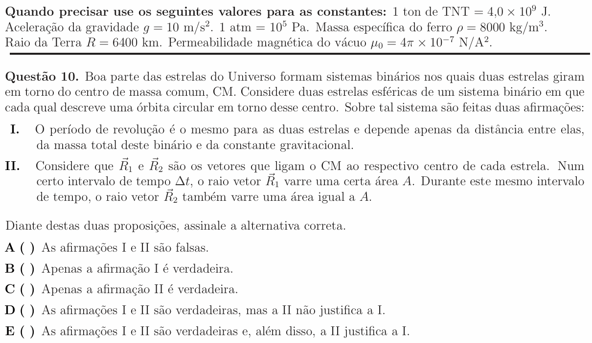 Enunciado da questão 10 de Física do ITA 2012