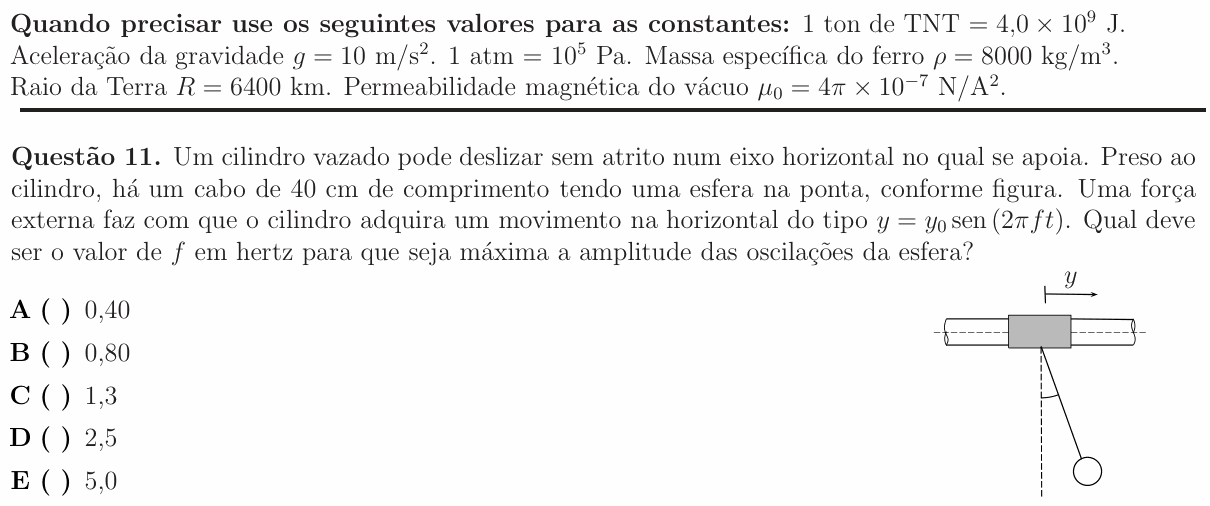 Enunciado da questão 11 de Física do ITA 2012