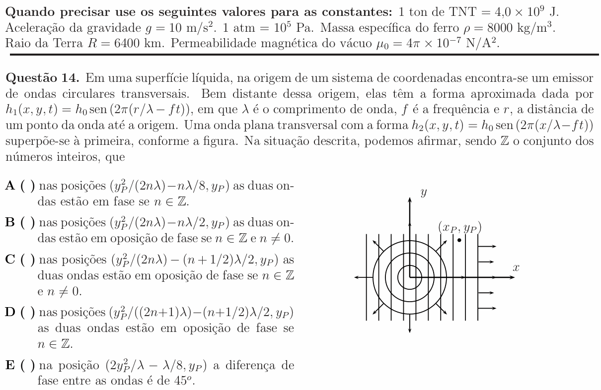 Enunciado da questão 14 de Física do ITA 2012