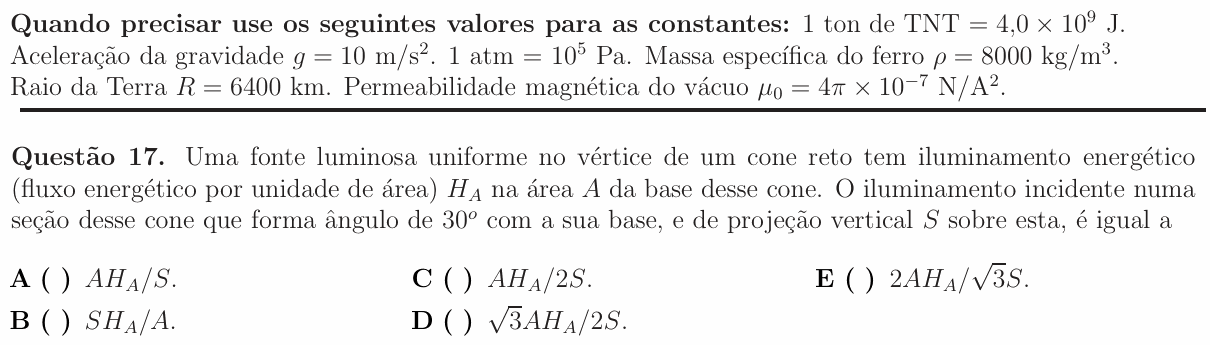 Enunciado da questão 17 de Física do ITA 2012