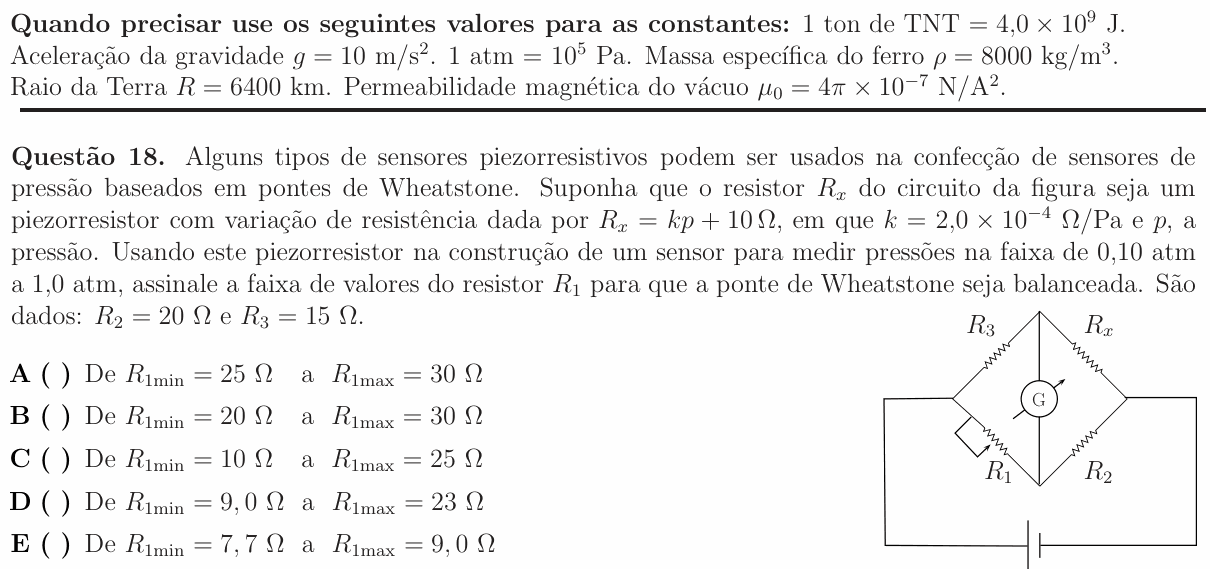 Enunciado da questão 18 de Física do ITA 2012