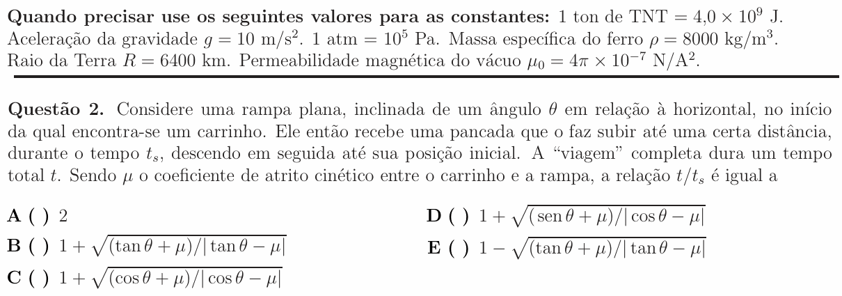 Enunciado da questão 2 de Física do ITA 2012