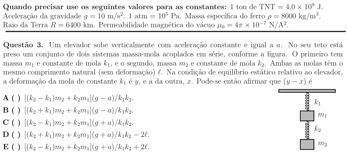 Enunciado da questão 3 de Física do ITA 2012