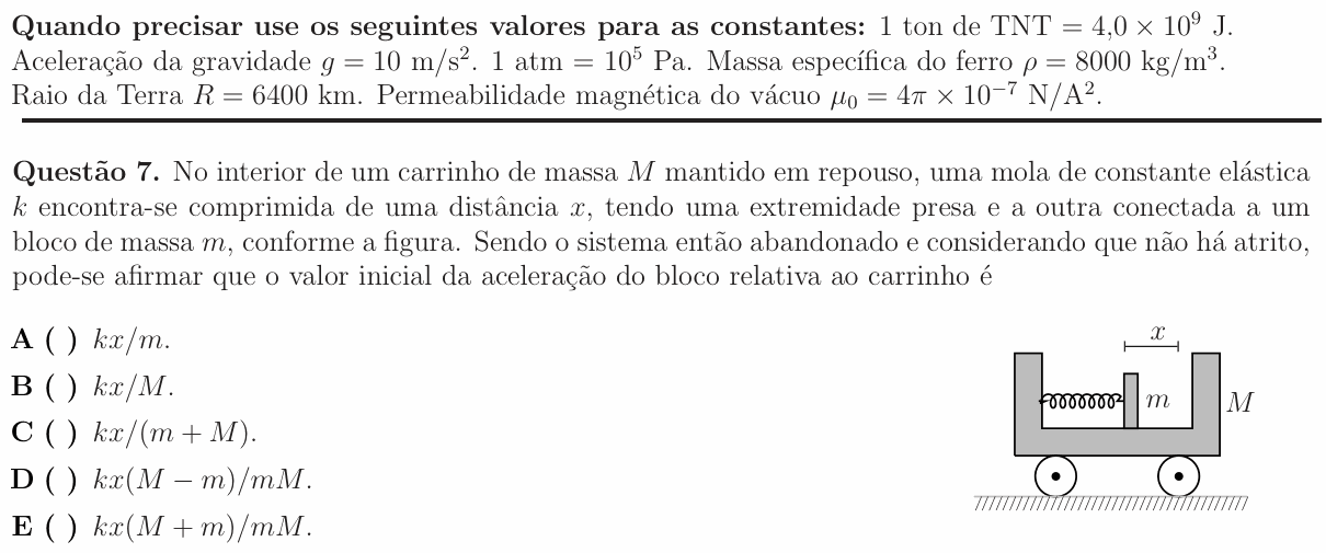 Enunciado da questão 7 de Física do ITA 2012