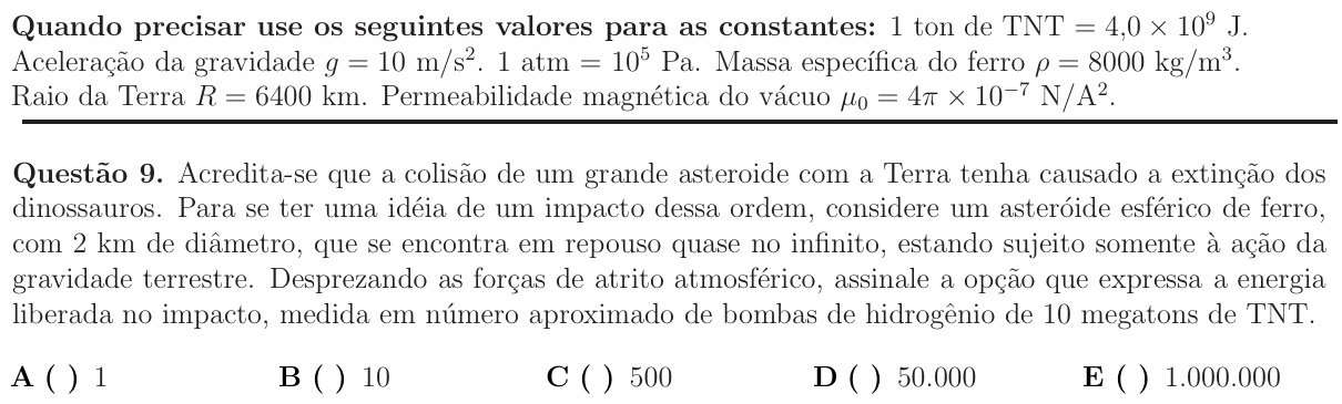 Enunciado da questão 9 de Física do ITA 2012