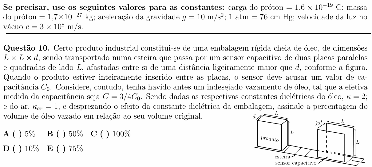 Enunciado da questão 10 de Física do ITA 2013
